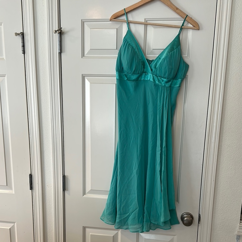 Vintage BCBG Teal Chemise Slip Dress with Elegant Draping